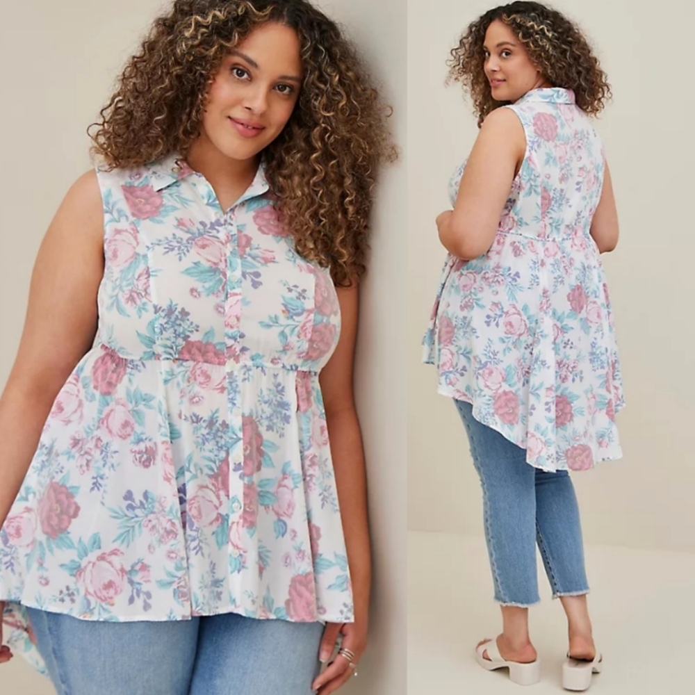 NWT TORRID FLORAL POPLIN PEPLUM TOP